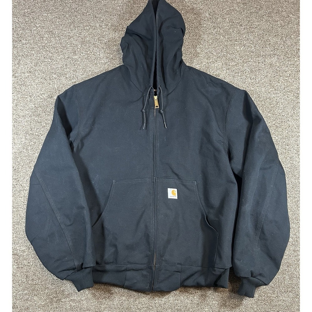 Carhartt Active Jacket J131 BLK Large Black Hooded Lined Duck Canvas USA